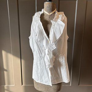 Ann Taylor White Ruffle Button Down Tank Top Size 12